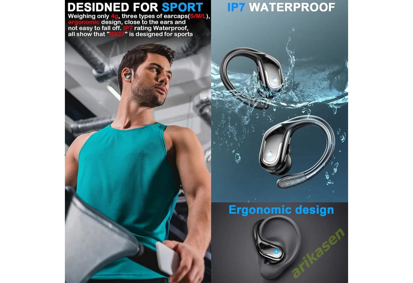 InEar Bluetooth 5.3 sport In-Ear-Kopfhörer (Bluetooth 5.3, Bluetooth 5.3 und Einfaches Pairing) – Bild 2 von 4