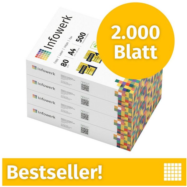Infowerk Druckerpapier Kopierpapier 2000 Blatt A4 80g Premium Weiß Testsieger PEFC, PEFC-Zertifikat (GFA-PEFC-COC-500582)