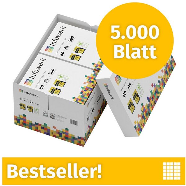 Infowerk Druckerpapier Kopierpapier 5000 Blatt A4 80g Premium Weiß Testsieger PEFC, PEFC-Zertifikat (GFA-PEFC-COC-500582)