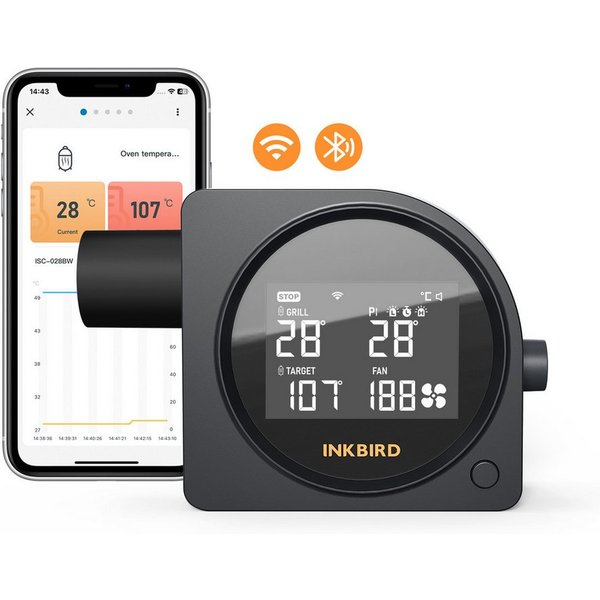 INKBIRD Grillgebläse mit 5 Sonden, Wi-Fi 5G, Bluetooth 5.0, LCD-Bildschirm, Schwarz (1-tlg), Automatischer Lüfter für Raucher