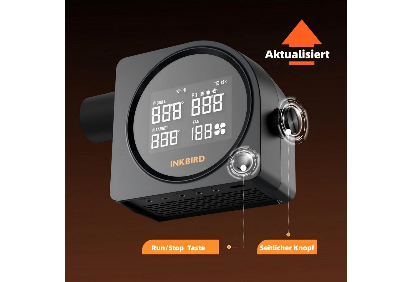 INKBIRD Grillgebläse mit 5 Sonden, Wi-Fi 5G, Bluetooth 5.0, LCD-Bildschirm, Schwarz (1-tlg), Automatischer Lüfter für Raucher – Bild 5 von 5