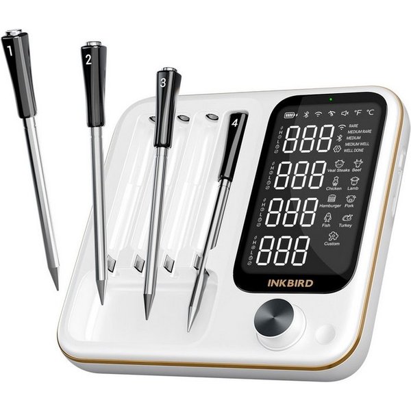 INKBIRD Grillthermometer Kabelloses Fleischthermometer für Ofen, Grill & Smoker, 3 Betriebsmodi, 4 kabellose Sonden, hohe Genauigkeit, IP67 wasserdicht