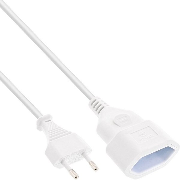 Inline InLine® Euro-Verlängerung, Eurostecker an Eurokupplung, weiß, 3m Stromkabel