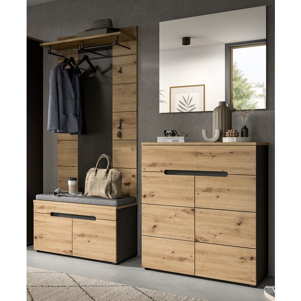 Inn.Furn Garderoben-Set Cooper, (Flurgarderobe in Eiche Artisan und Basalt grau, 4-teilig, 170 x 190 cm), mit Soft-Close-Funktion