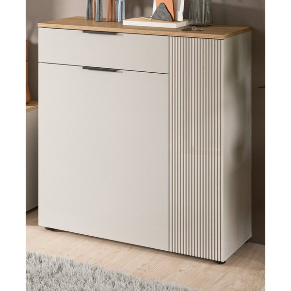 Inn.Furn Schuhkommode Skid (Kommode in Kaschmir Sand mit Eiche, 80 x 88 cm), Vollauszug und Fräsungen