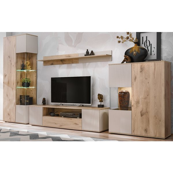 Inn.Furn Wohnwand Cathlyn, (4-teilige Schrankwand in Eiche und Kaschmir, 350 x 197 cm), mit Push-To-Open und LED-Beleuchtung