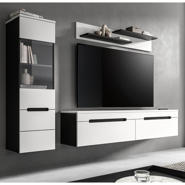 Inn.Furn Wohnwand Cooper, (Wohnkombination in Weiß matt und Basalt Grau, 3-teilig, Breite 220 cm), hängend oder stehend