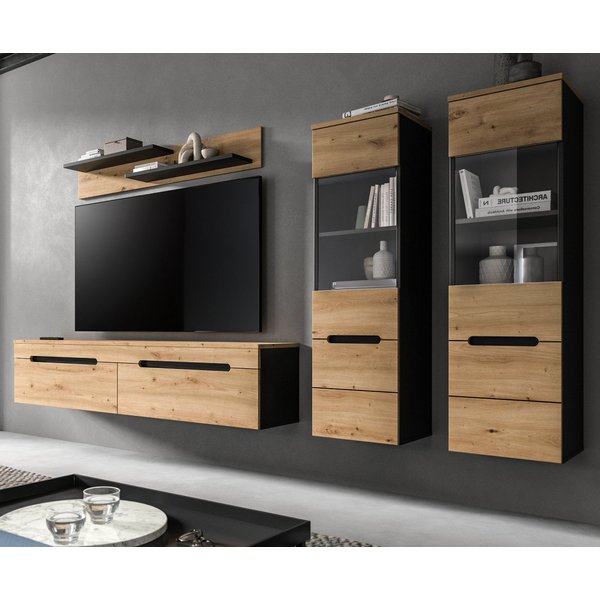 Inn.Furn Wohnwand Cooper, (Schrankwand in Eiche Artisan und Grau, 4-teilig, 270 cm), hängend oder stehend, Soft-Close