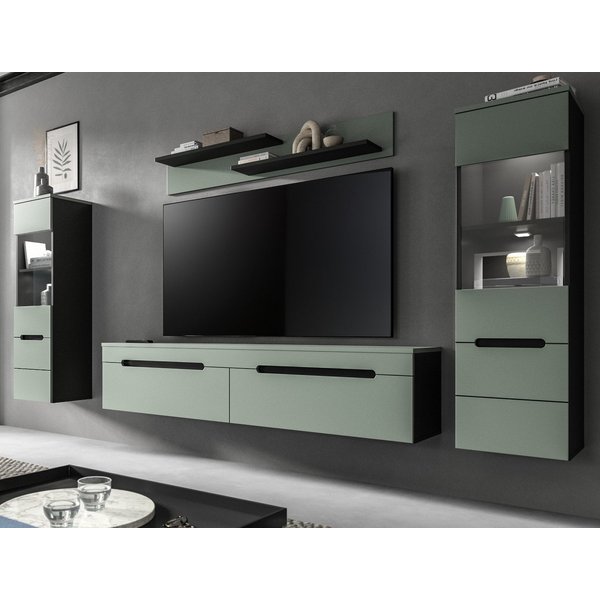 Inn.Furn Wohnwand Cooper, (Schrankwand in Salbei Grün und Basalt Grau, 4-teilig, 270 x 170 cm), hängend oder stehend, Soft-Close-Funktion