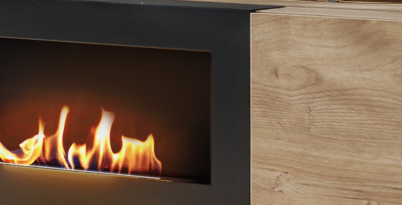 Inn.Furn Wohnwand Heron, (Schrankwand mit integriertem Kamin, 4-St., Eiche und Schwarz, 350 cm), Push-To-Open, inklusive LED Beleuchtung – Bild 3 von 5