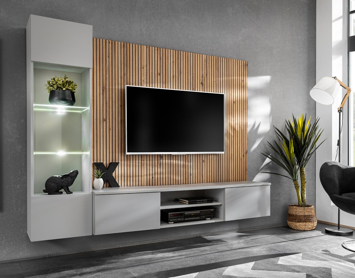 Inn.Furn Wohnwand iLike, (Fernsehschrank in hellem Grau mit Eiche Artisan, Breite 200), mit Push-To-Open, inklusive Beleuchtung – Bild 2 von 5