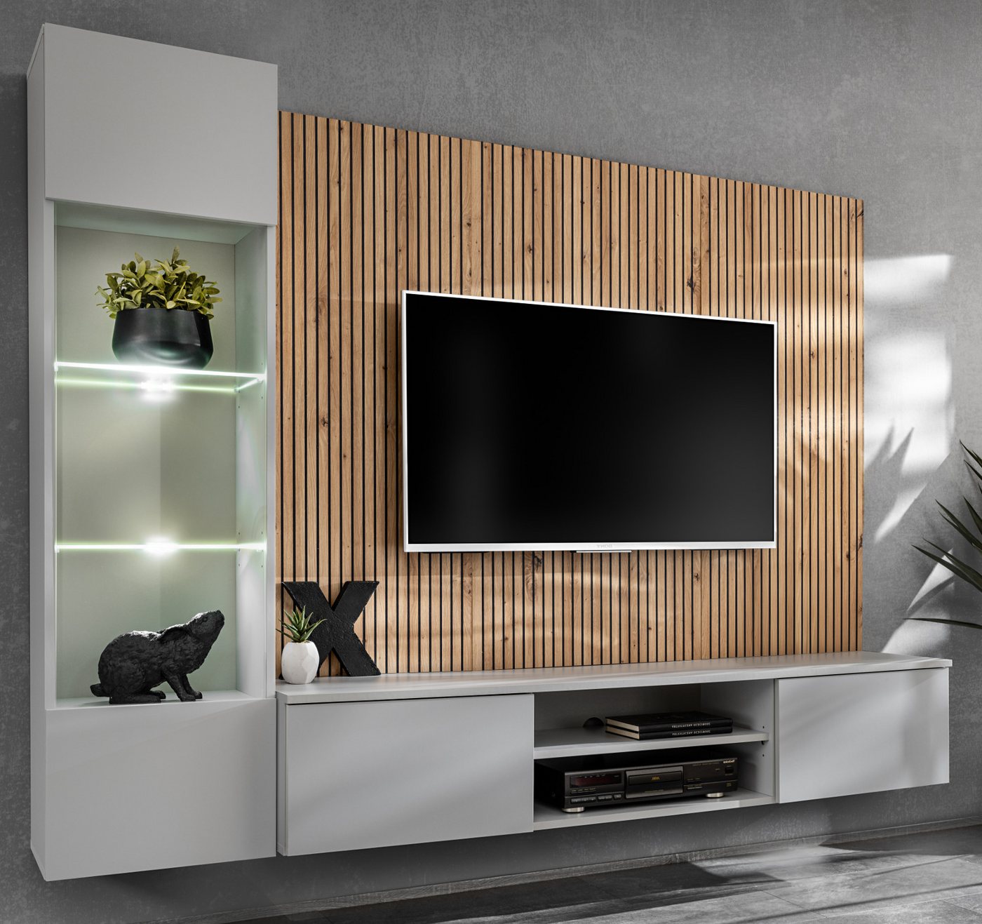 Inn.Furn Wohnwand iLike, (Fernsehschrank in hellem Grau mit Eiche Artisan, Breite 200), mit Push-To-Open, inklusive Beleuchtung – Bild 5 von 5
