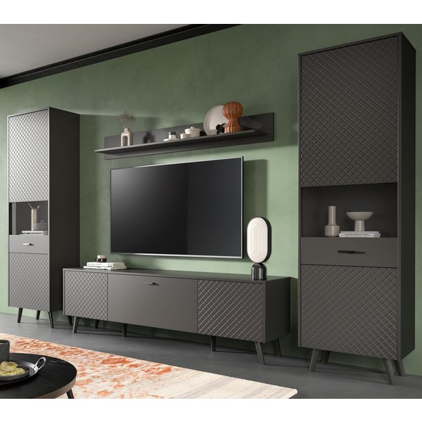 Inn.Furn Wohnwand Madea, (Schrankwand in mattem Grau, 4-teilig, 330 x 195 cm), mit Rautenfräsung, Push-To-Open
