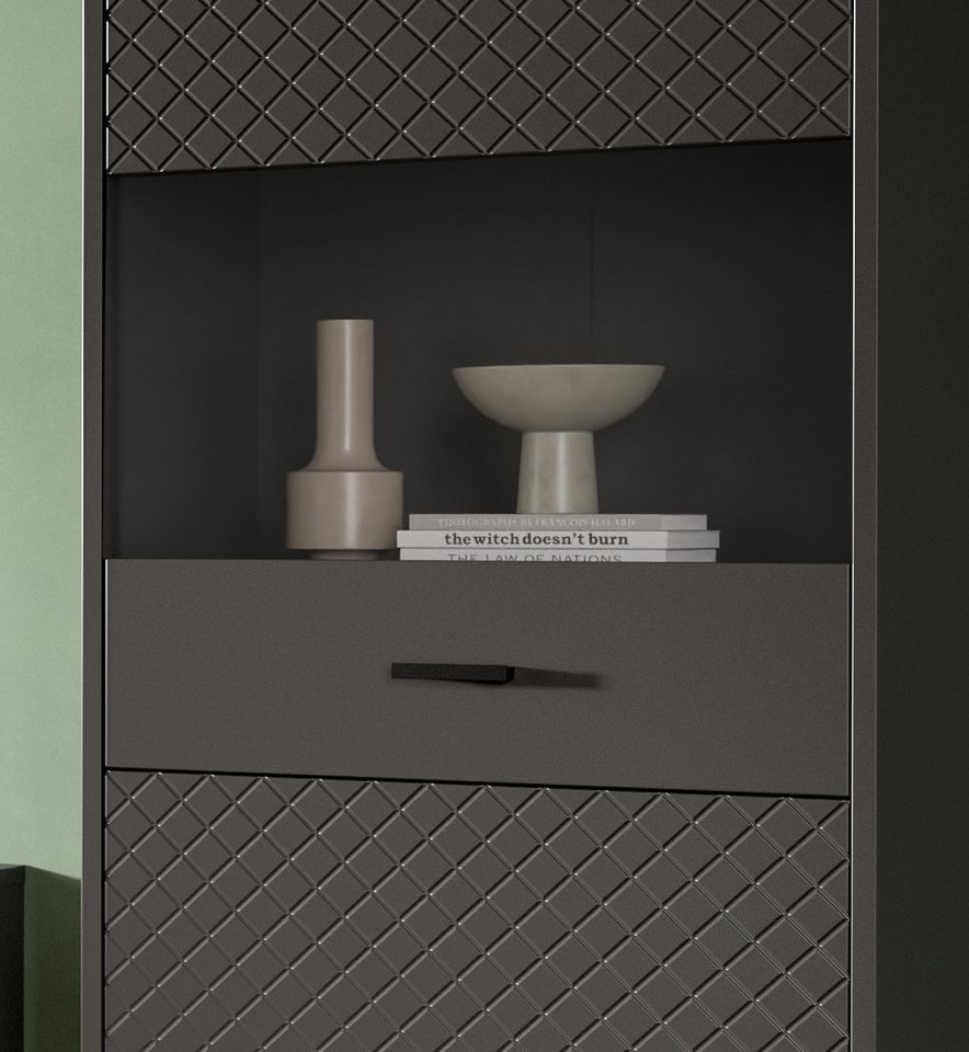 Inn.Furn Wohnwand Madea, (Schrankwand in mattem Grau, 4-teilig, 330 x 195 cm), mit Rautenfräsung, Push-To-Open – Bild 5 von 5