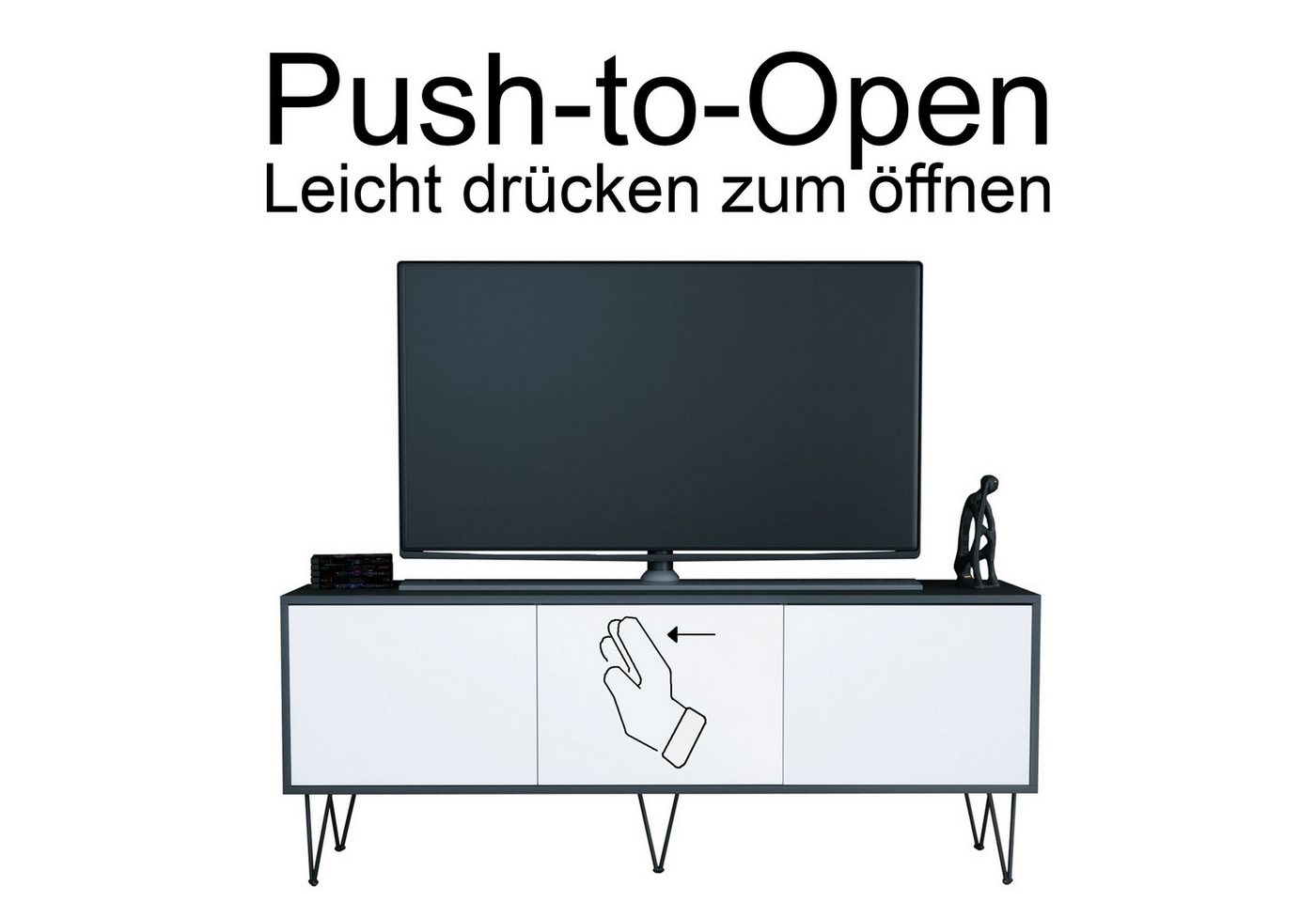 InnoFurn Lowboard Elisa, Lowboard mit 3 Türen Push-to-Open, Made in Germany – Bild 3 von 5