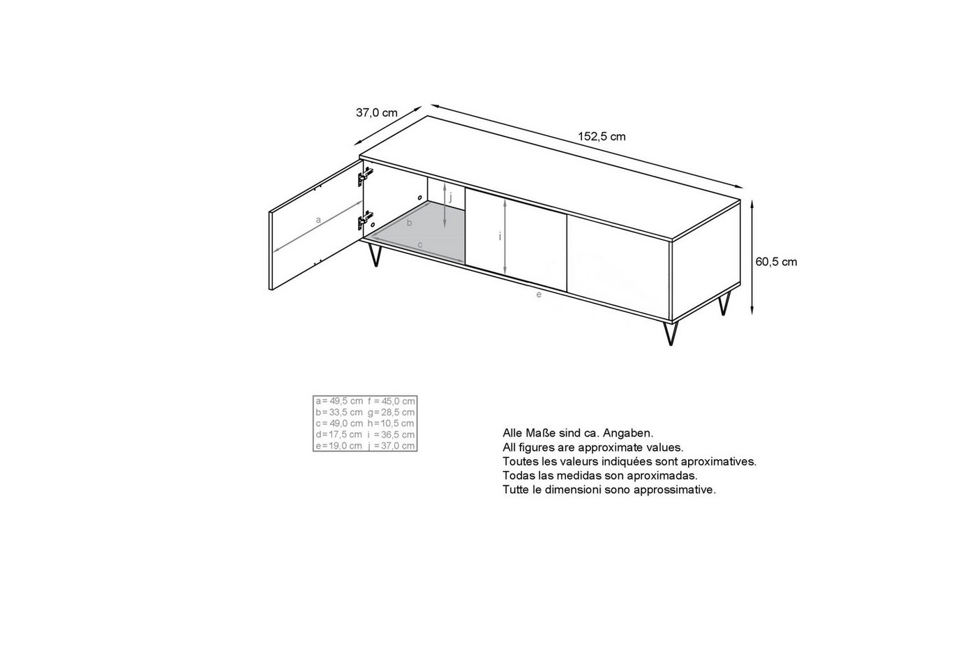 InnoFurn Lowboard Elisa, Lowboard mit 3 Türen Push-to-Open, Made in Germany – Bild 5 von 5