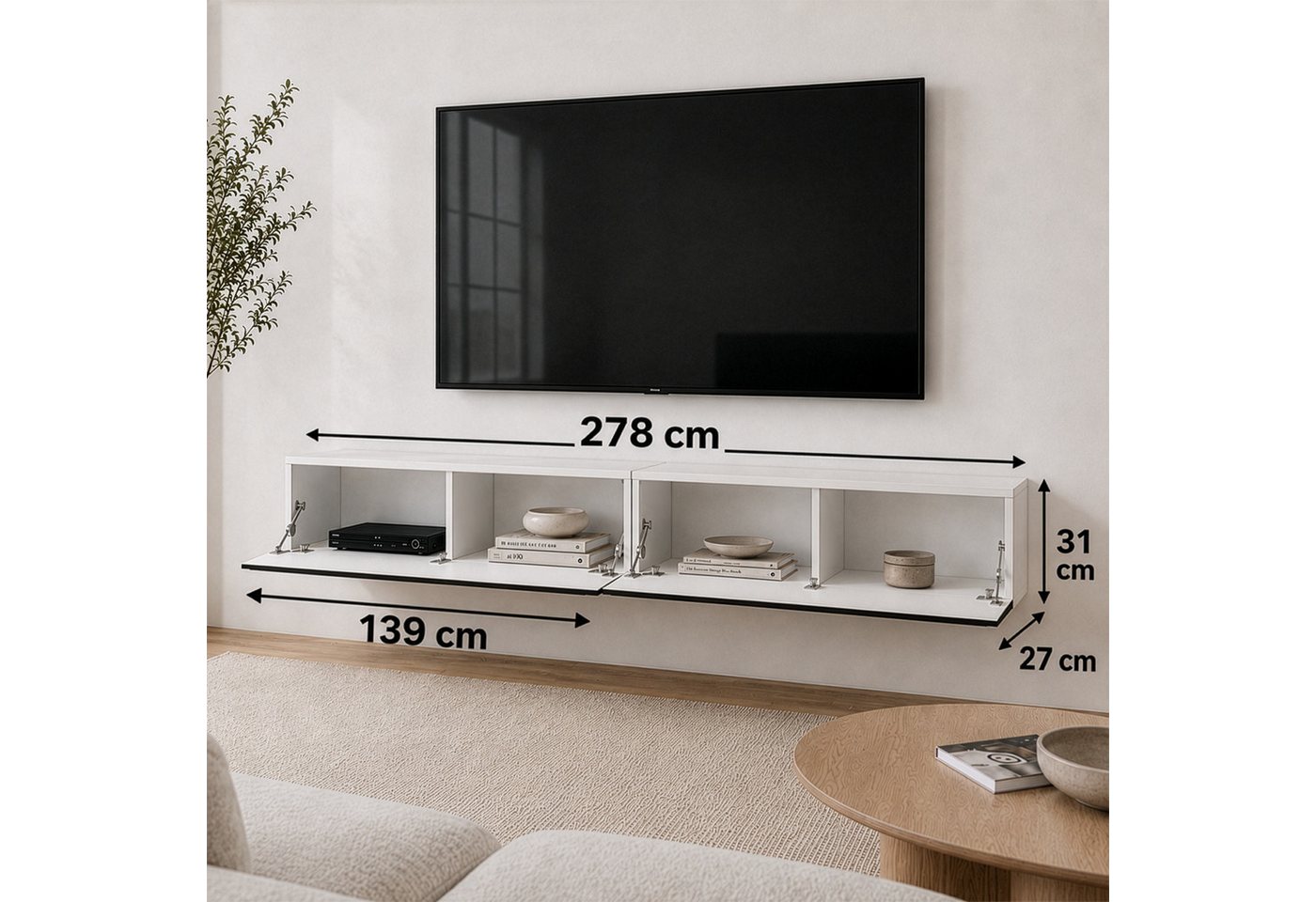 InnoFurn TV-Board Vela hängender Lowboard (2x hängender Fernsehschrank), Sanftes Öffnen, Made in Germany, Modernes Design – Bild 5 von 5