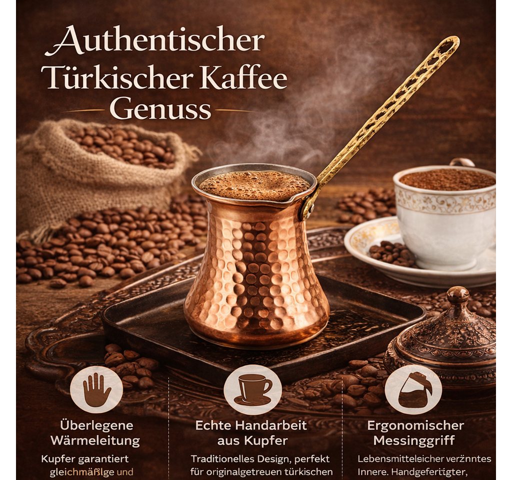 inovesis Kaffeekanne Handgemachte Kupfer, Cezve, Traditionelle Türkische Kaffeekanne, (Schnelle und gleichmäßige Wärmeleitung, Langer, hitzebeständiger und stab – Bild 4 von 5