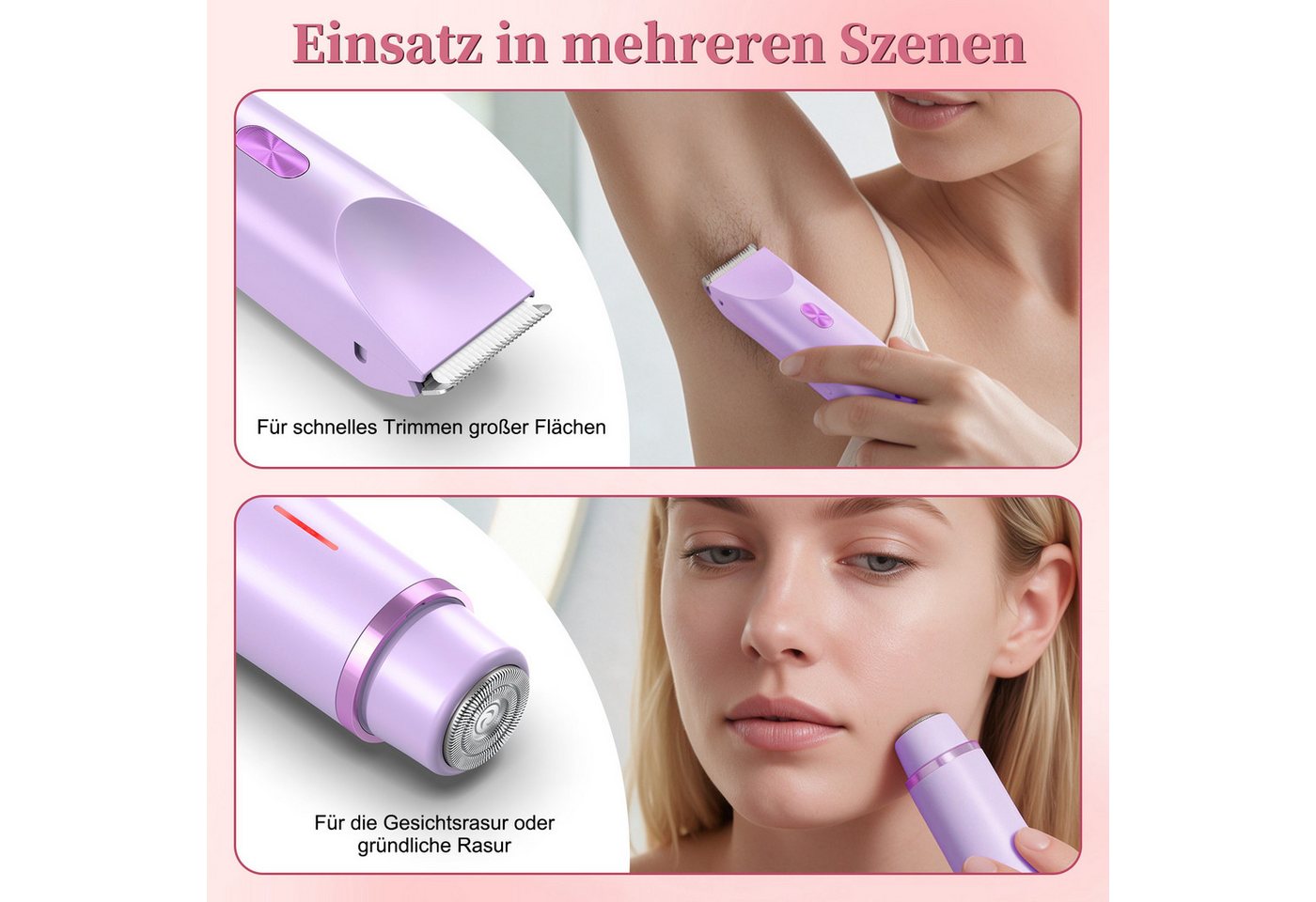 inschimmer Haarentferner-Set 2-in-1 Elektrischer Rasierer Damen Bikinitrimmer für Gesicht Körper – Bild 2 von 5