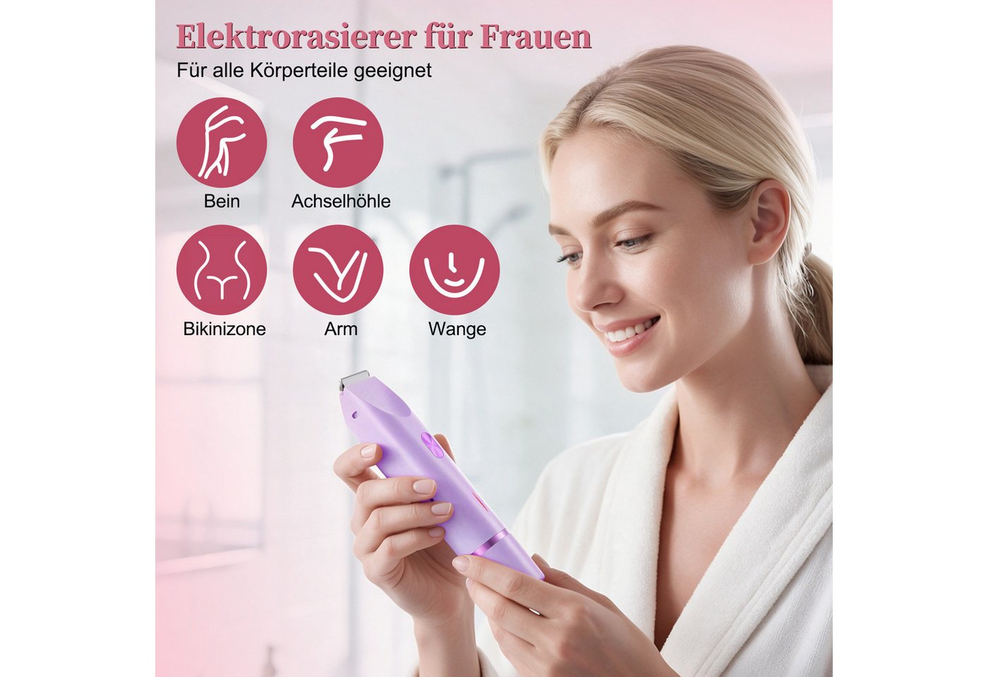 inschimmer Haarentferner-Set 2-in-1 Elektrischer Rasierer Damen Bikinitrimmer für Gesicht Körper – Bild 3 von 5