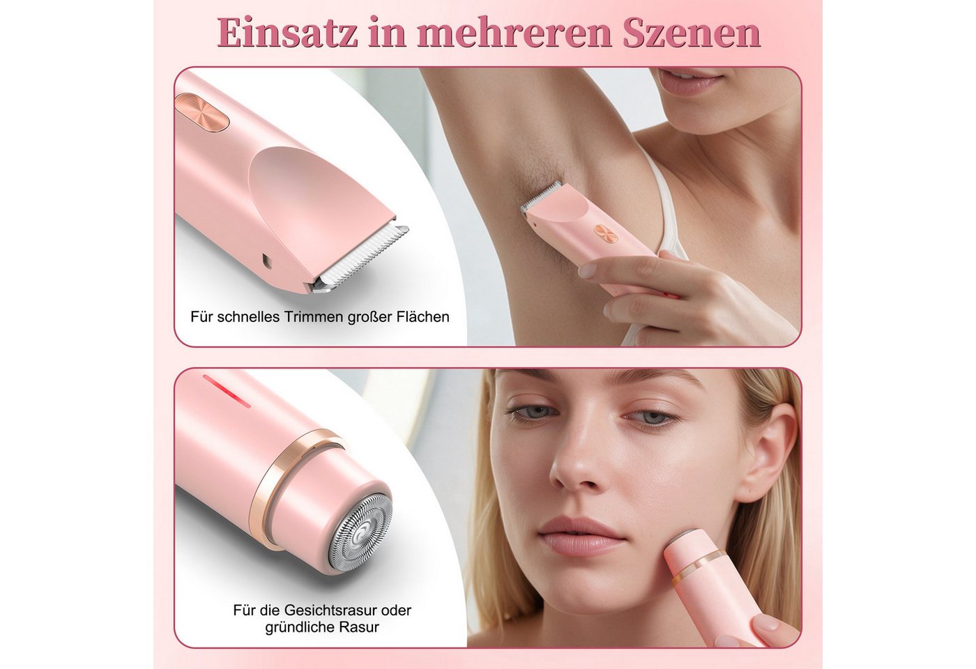 inschimmer Haarentferner-Set 2-in-1 Elektrischer Rasierer Damen Bikinitrimmer für Gesicht Körper – Bild 2 von 5