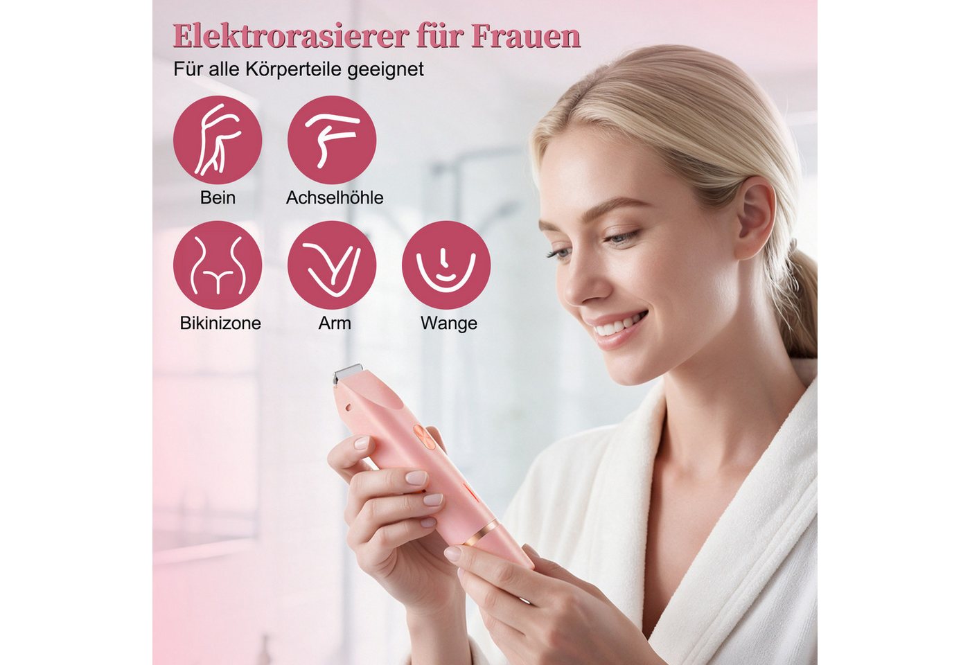 inschimmer Haarentferner-Set 2-in-1 Elektrischer Rasierer Damen Bikinitrimmer für Gesicht Körper – Bild 3 von 5