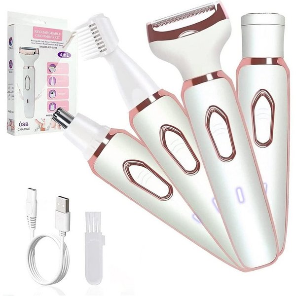 inschimmer Haarentferner-Set 4-In-1 Elektrischer Damenrasierer für Gesicht Bikinizone USB-Aufladung