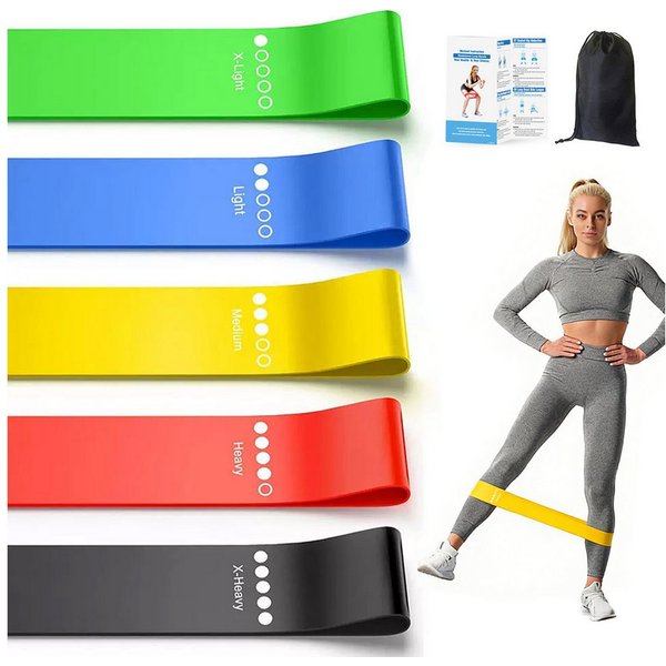 inschimmer Trainingsbänder Fitnessbänder 5er-Set Widerstandsbänder für Yoga Pilates Muskelaufbau