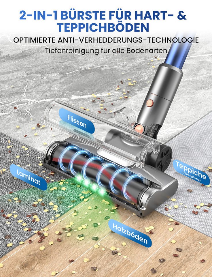 INSE Bodenstaubsauger S2 Staubsauger, 350 W, beutellos, 50KPa,55Min. Laufzeit,Selbststehend,Touch Display,Anti-Tangle Bürste – Bild 2 von 5