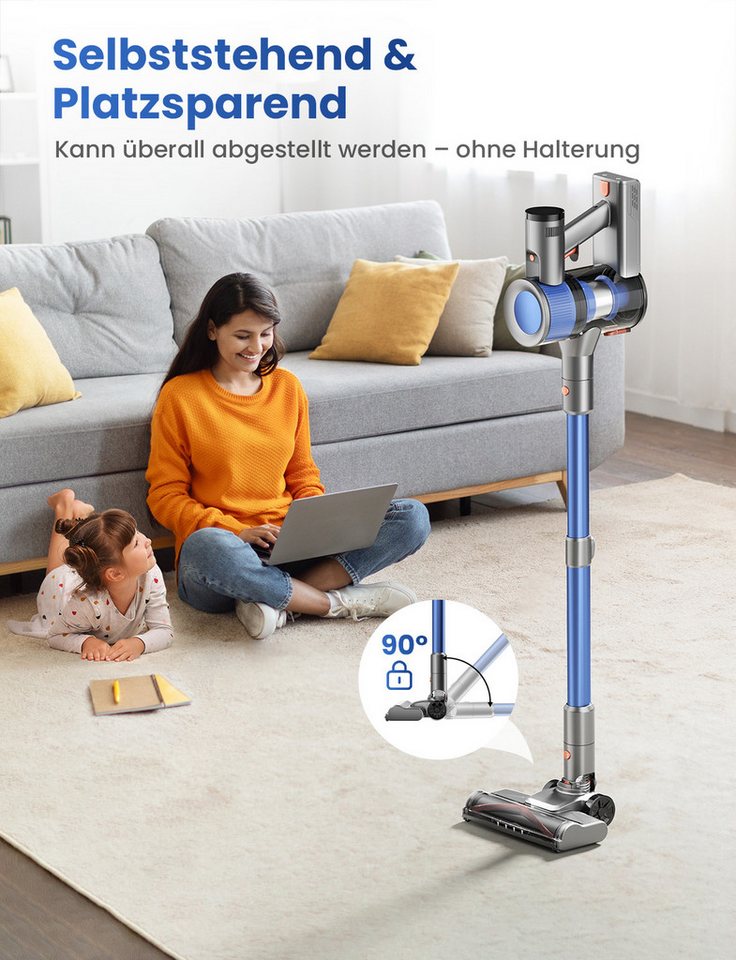 INSE Bodenstaubsauger S2 Staubsauger, 350 W, beutellos, 50KPa,55Min. Laufzeit,Selbststehend,Touch Display,Anti-Tangle Bürste – Bild 3 von 5
