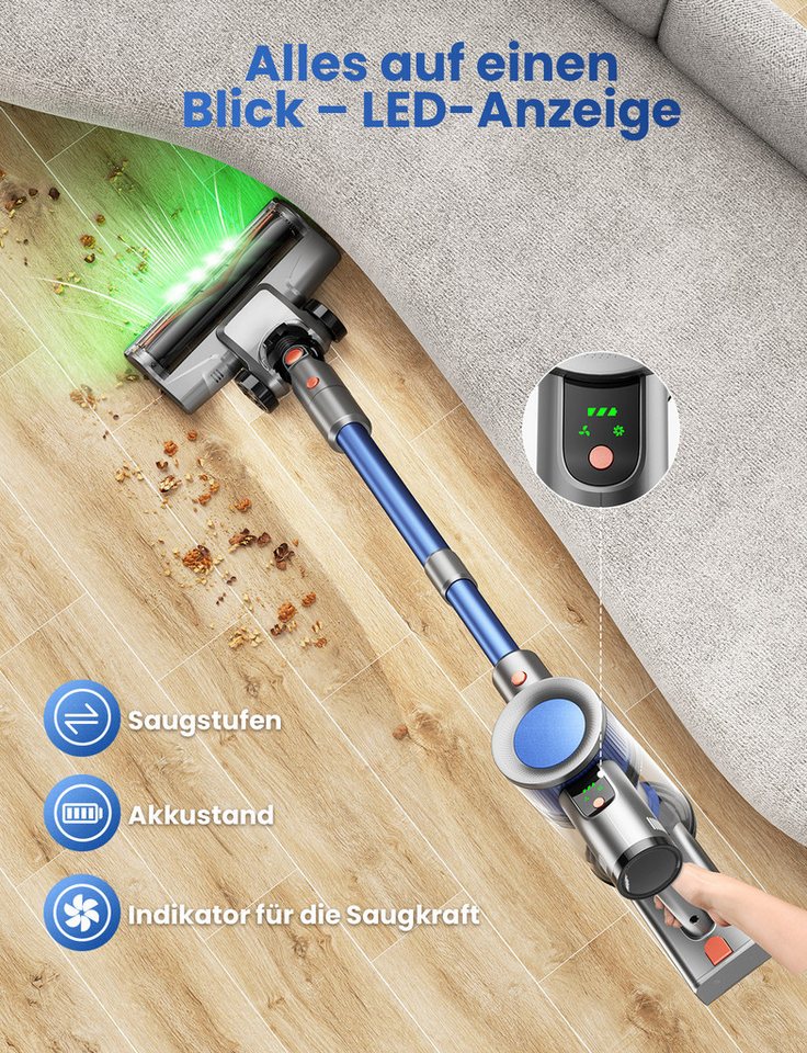 INSE Bodenstaubsauger S2 Staubsauger, 350 W, beutellos, 50KPa,55Min. Laufzeit,Selbststehend,Touch Display,Anti-Tangle Bürste – Bild 5 von 5