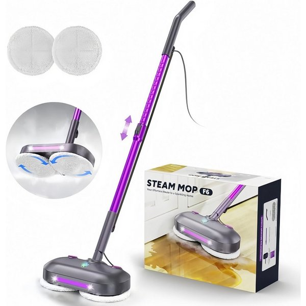 INSE Dampfreiniger F6 E-rotier-Dampfmop mit 450‑ml‑Wassertank/höhenverstellbar/LED‑Blt., 1500 W, 4 waschbare Mikrofaser‑Pads/7m Netzkabel für Fliesen/Laminat/Ha