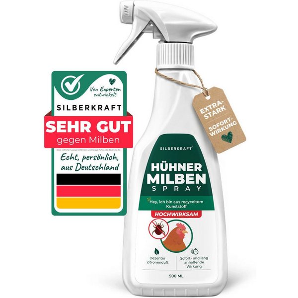 Silberkraft Insektenspray Silberkraft Milbenspray Hühner, Effektiver Schutz vor Milbenbefall, 500 ml, Anti Milben Spray, wirkt auch gegen die rote Vogelmilbe, 1