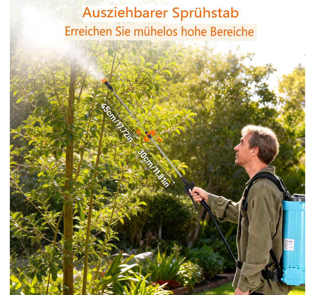 Insma Drucksprühgerät 16L Elektrisches Gartensprühgerät mit 5 verstellbaren Sprühdüsen, Akku-Drucksprühgerät mit Doppelter Schultergurte für Gartenspritze – Bild 3 von 5