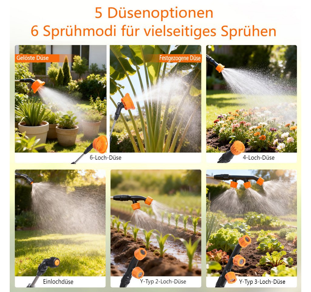 Insma Drucksprühgerät 16L Elektrisches Gartensprühgerät mit 5 verstellbaren Sprühdüsen, Akku-Drucksprühgerät mit Doppelter Schultergurte für Gartenspritze – Bild 5 von 5