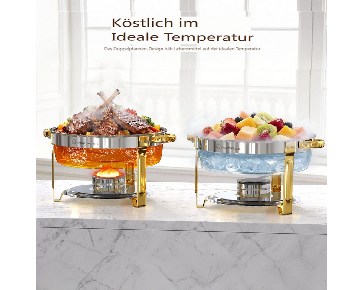 Insma Speisenwärmer 6,15L Luxus Chafing Dish Speisenwärmer Set, (6-tlg., Rund, 6,5 QT Edelstahl mit Deckelhalter und Glasdeckel), Buffet Warmhalter-Set für Cate – Bild 4 von 5