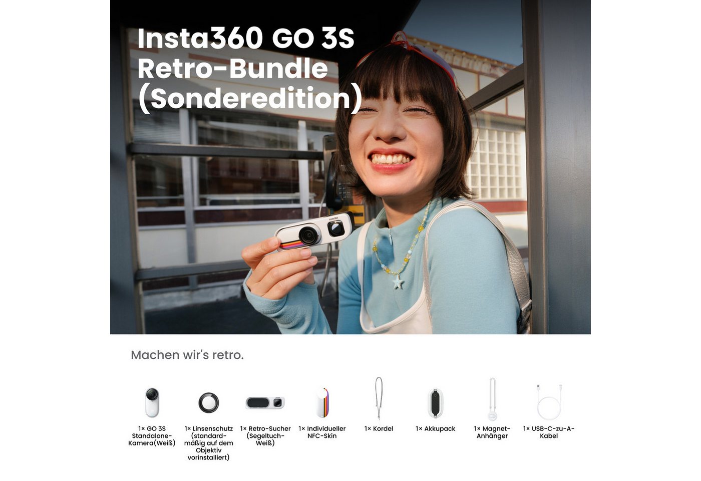 Insta360 Insta360 GO 3S Retro-Bundle Sonderedition – Kleine 4K Vlogging-Kamera Action Cam (4K Ultra HD, WLAN (Wi-Fi), Bluetooth) – Bild 2 von 5