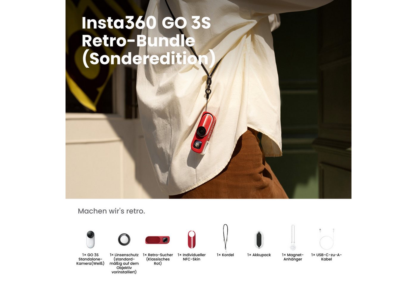 Insta360 Insta360 GO 3S Retro-Bundle Sonderedition – Kleine 4K Vlogging-Kamera Action Cam (4K Ultra HD, WLAN (Wi-Fi), Bluetooth) – Bild 2 von 5