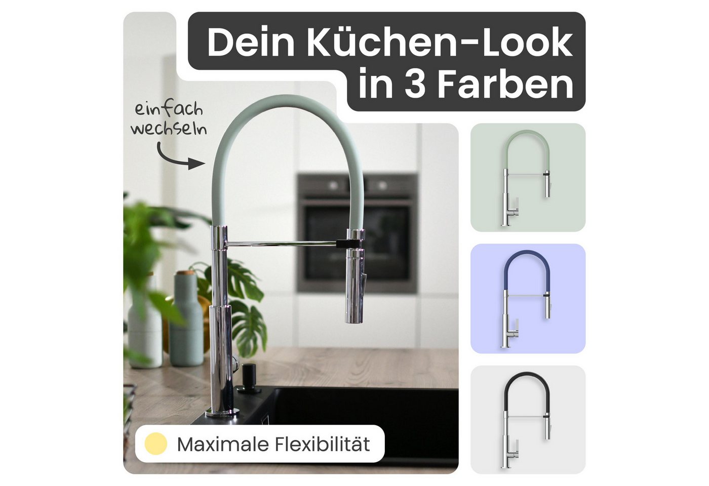 instmaier Küchenarmatur Nova, Spültischarmatur mit hohem Auslauf, flexible Handbrause mit austauschbaren, farbigen Schläuchen, 2 Strahlarten – Bild 4 von 5