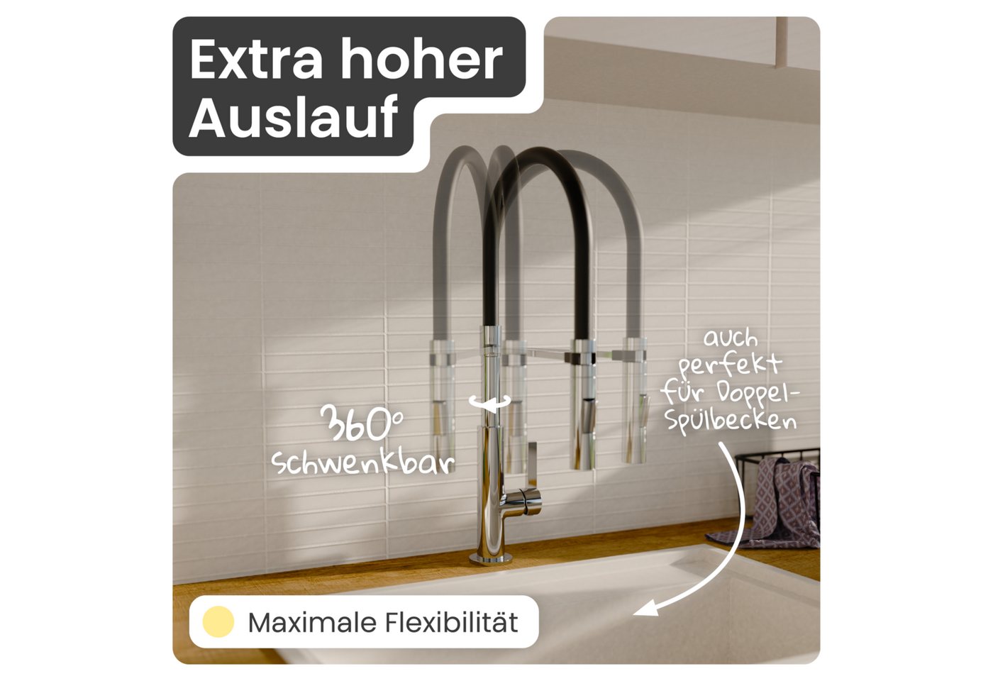 instmaier Küchenarmatur Nova, Spültischarmatur mit hohem Auslauf, flexible Handbrause mit austauschbaren, farbigen Schläuchen, 2 Strahlarten – Bild 5 von 5