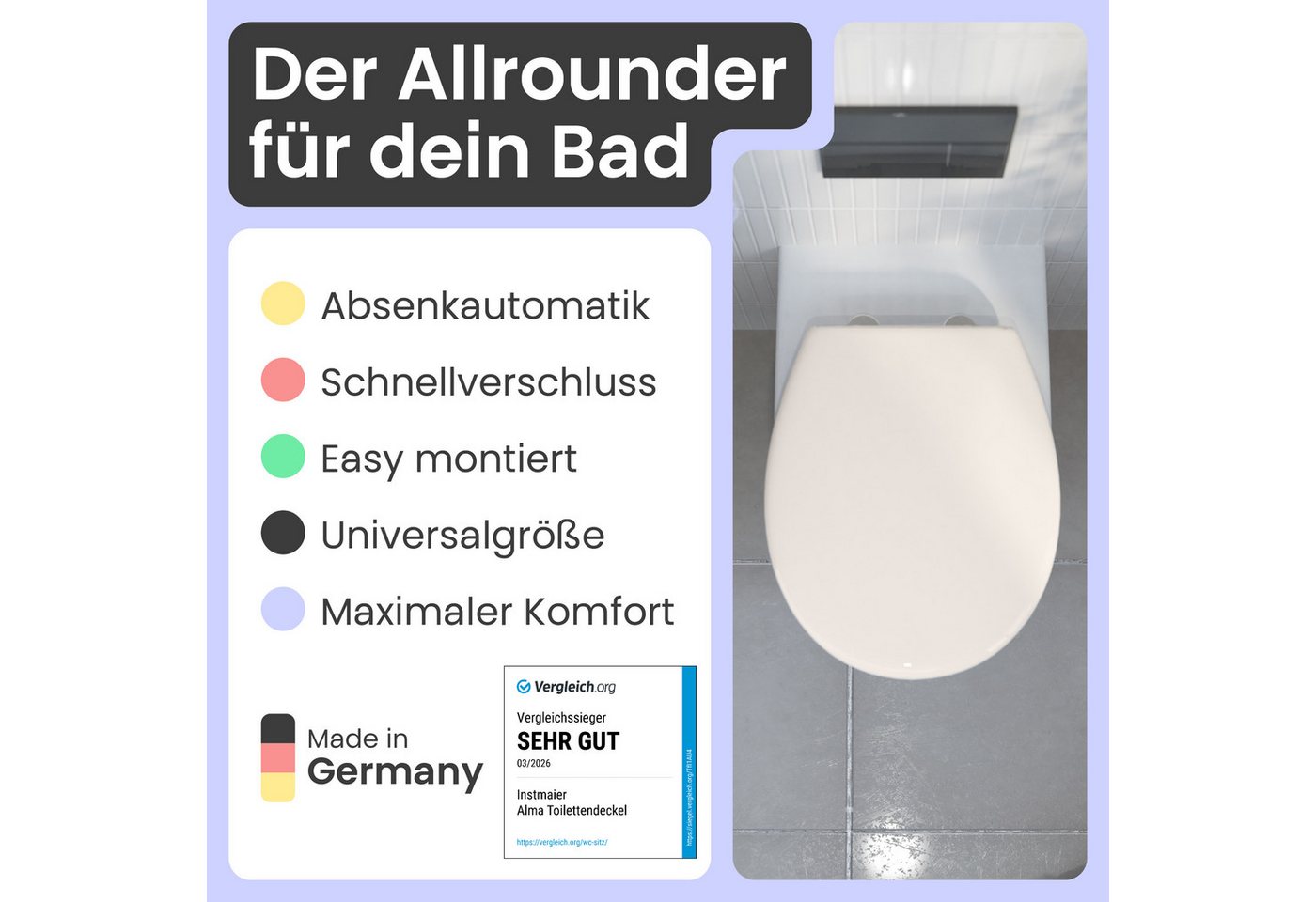 instmaier WC-Sitz Alma, Made in Germany, bakterienabweisendes Duroplast, bis 250kg – Bild 2 von 5