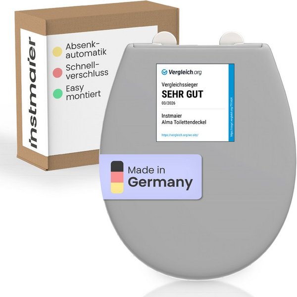 instmaier WC-Sitz Alma, Made in Germany, bakterienabweisendes Duroplast, bis 250kg, Manhattan-Grau, mit Absenkautomatik, zur Reinigung abnehmbar