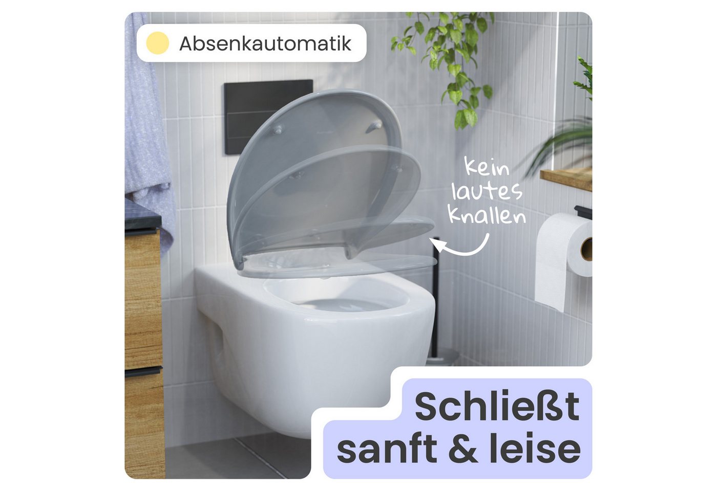 instmaier WC-Sitz Alma, Made in Germany, bakterienabweisendes Duroplast, bis 250kg, Manhattan-Grau, mit Absenkautomatik, zur Reinigung abnehmbar – Bild 3 von 5