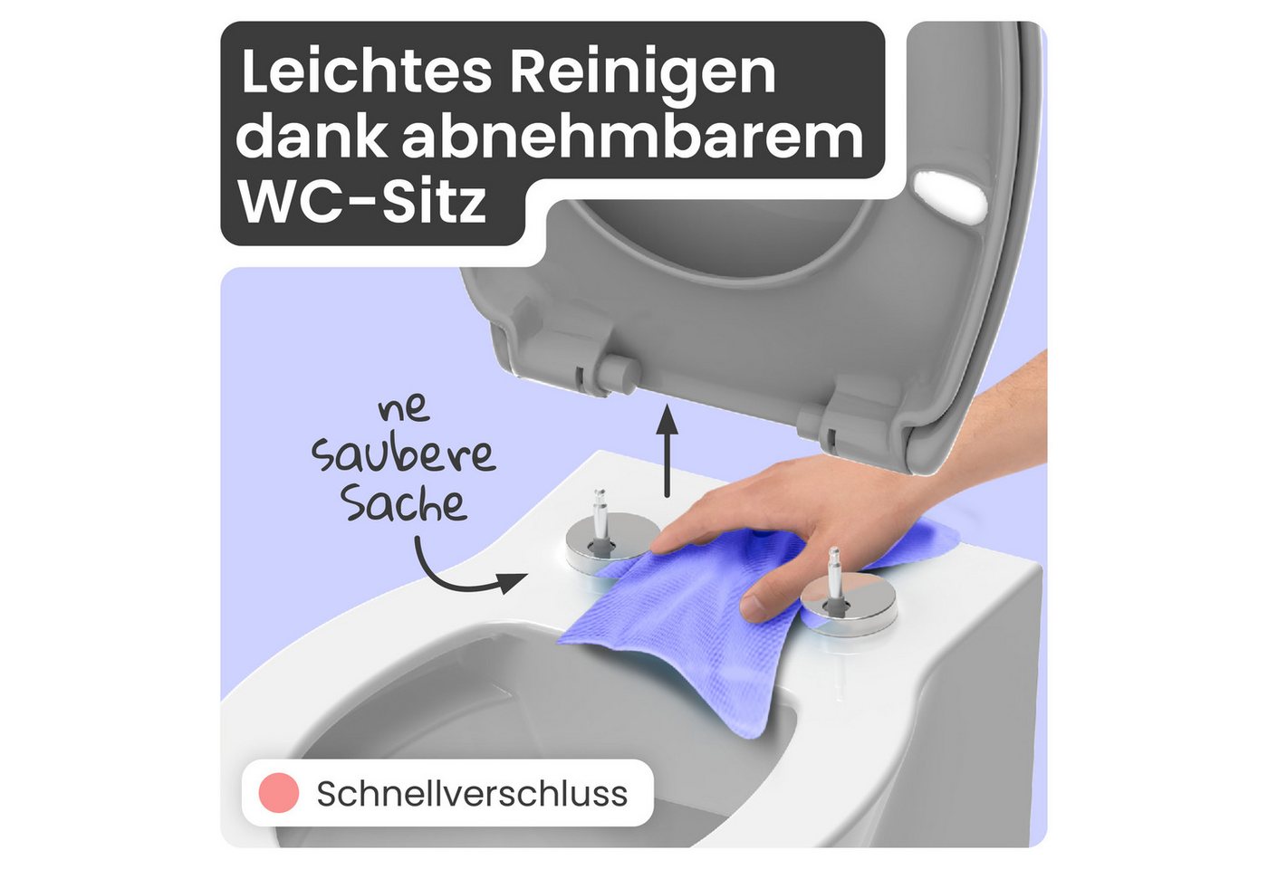 instmaier WC-Sitz Alma, Made in Germany, bakterienabweisendes Duroplast, bis 250kg, Manhattan-Grau, mit Absenkautomatik, zur Reinigung abnehmbar – Bild 4 von 5