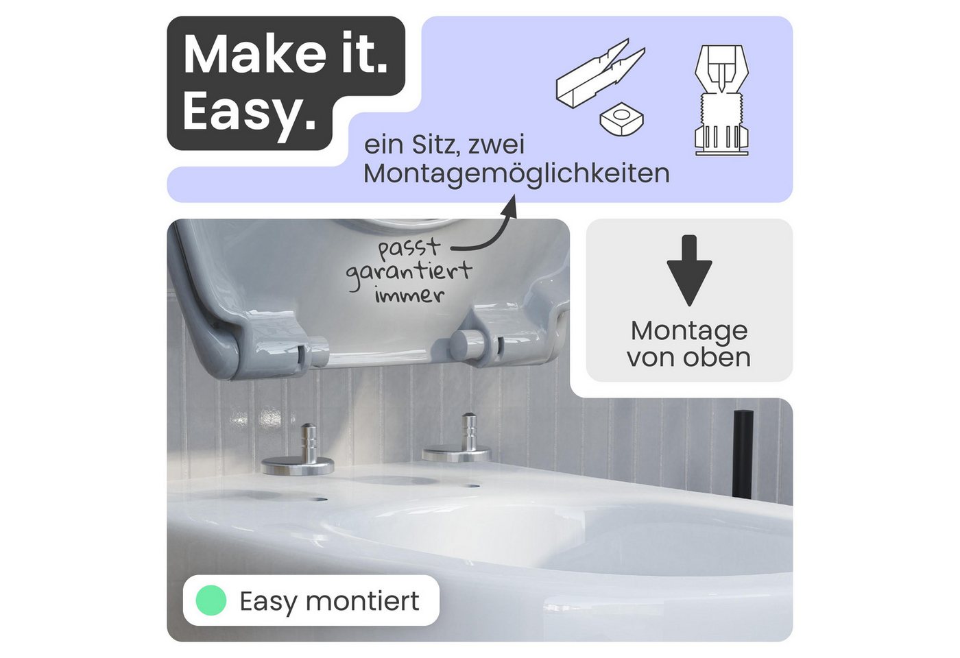 instmaier WC-Sitz Alma, Made in Germany, bakterienabweisendes Duroplast, bis 250kg, Manhattan-Grau, mit Absenkautomatik, zur Reinigung abnehmbar – Bild 5 von 5