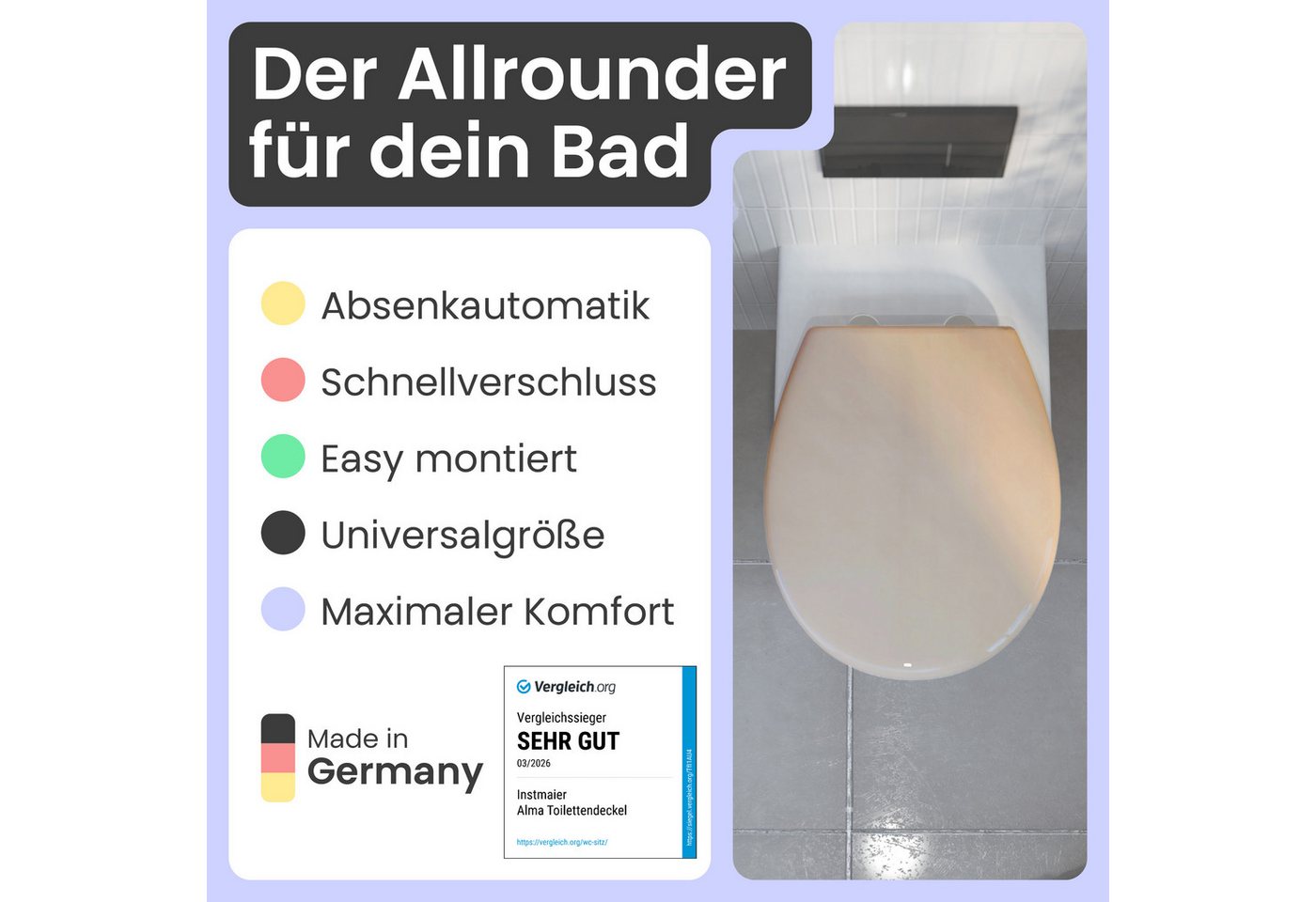 instmaier WC-Sitz Alma, Made in Germany, bakterienabweisendes Duroplast, bis 250kg – Bild 2 von 5