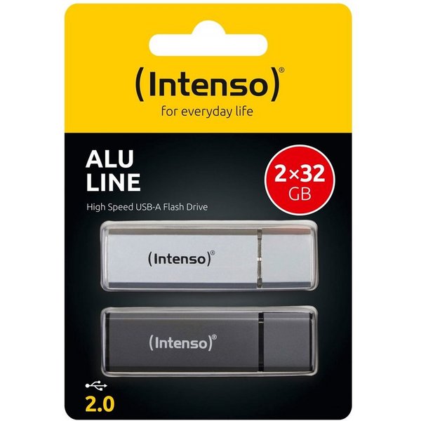 Intenso USB Stick 32GB Speicherstick Alu Line silber, anthrazit 2er Pack USB-Stick