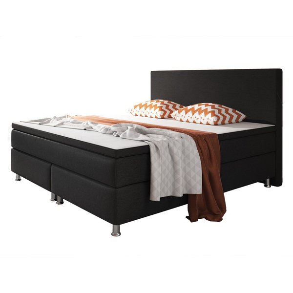 inter Boxspringbett Berlin Webstoff mit 7 Zonen Taschenfederkern und Topper (140x200 cm, Schwarz mit 7 Zonen Taschenfederkernmatratze und Topper), Taschenfederk