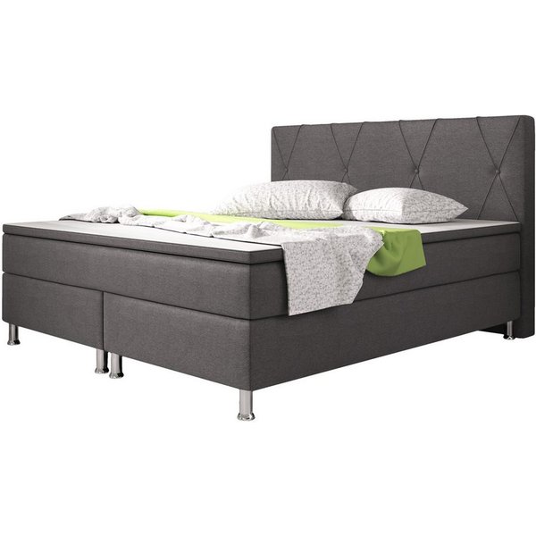 inter Boxspringbett Boston Webstoff mit 7 Zonen Taschenfederkernmatratze und Topper (140x200 cm, Anthrazit mit 7 Zonen Taschenfederkernmatratzen und Topper), Ta