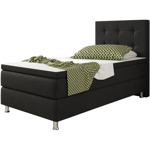 inter Boxspringbett Köln 90x200 cm Webstoff mit 7 Zonen Taschenfederkern und Topper (90x200 cm, Schwarz mit 7 Zonen Taschenfederkernmatratze inkl. Topper), Tasc